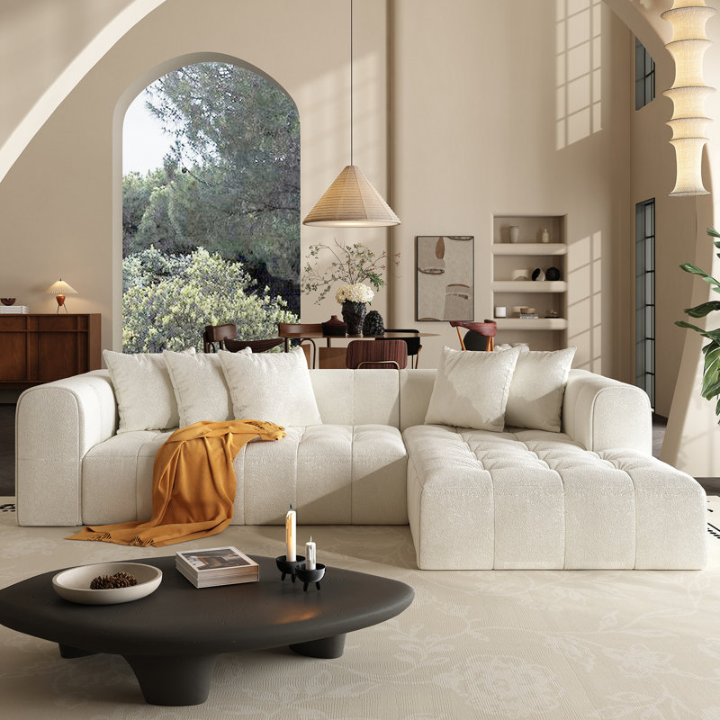 107.9" L Shaped Convertible Modular Couch, Cloud Couch Sectional With Ottoman, Beige