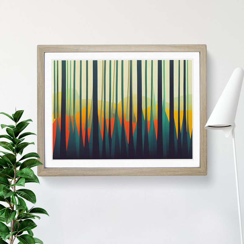 XH1022-9486X Unreal Abstract Forest - Single Picture Frame Painting, 46cm H x 64cm W x 2cm D, Oak