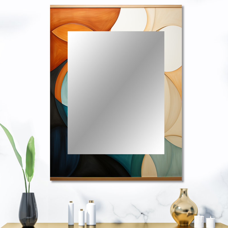 Orange orange Mid Century Organic Harmony I - miroir moderne de style Mid-Century, miroir mural unique de style Mid-Century moderne, impression d'art en métal