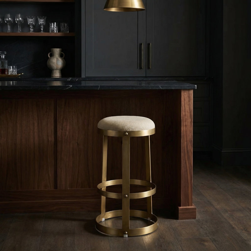 Dior Metal Bar & Counter Stool, Bar Stool (31" Seat Height), Antique Brass