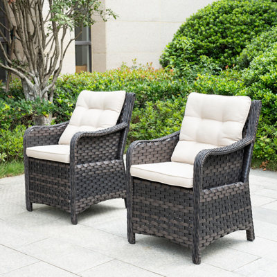Emilie Wicker Patio Dining Armchair With Cushions