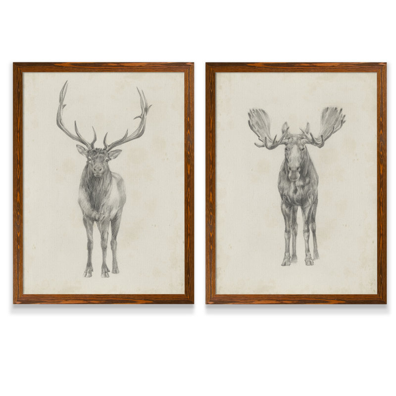 «Moose Study» par Antonyus Bunjamin (Abe), ensemble de 2 reproductions d'art sur toile, H 20 po x l 16 po, Toile encadrée