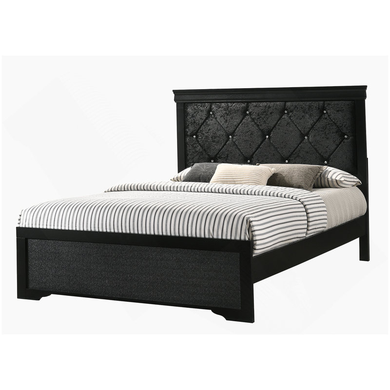 Tête de lit tapissier grand lit, Noir, noir, noir, noir, Queen