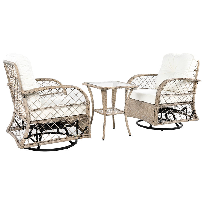 3 sièges d'extérieur - 2 personnes avec chaises pivotantes et table carrée pour une sensation de détente merveilleuse