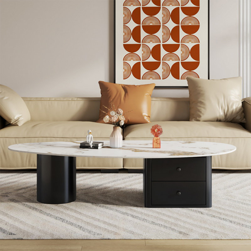 Table basse simple à plaque ovale irrégulière, H 17,7 po x L 47,2 po x l 23,6 po