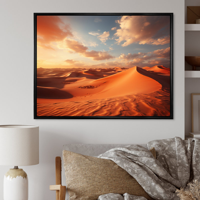 «African Sahara Dreams I» sur toile, Cadre flottant noir, H 12 po x l 20 po x P 1 po