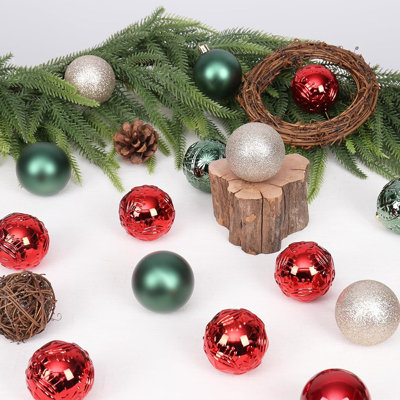 30pcs Christmas Ball Ornaments, 2.36" Red/green/gold Shatterproof Ornament Set For Christmas Tree Hanging Decorations, For Home Holiday Xmas Party Decor.