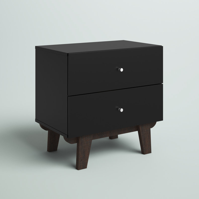 Table de chevet 2 tiroirs Hasler, Noir mat