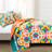 Turquoise/Orange Microfiber Reversible 3 Piece Quilt Set-1375743877