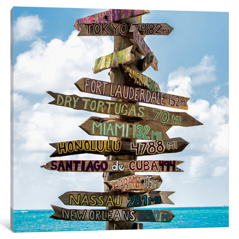 «Key West Directional Sign III» par Phillippe Hugonnard - Toile tendue, H 24 po x l 24 po x P 1 po, Papier d'art encadré noir