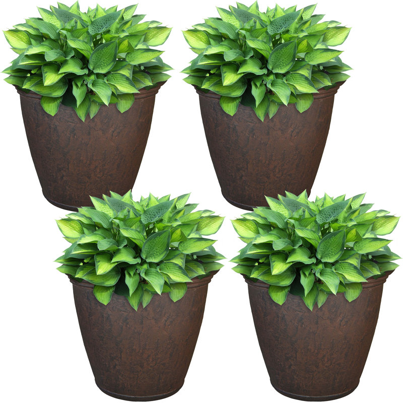 Kristie Round Polyresin Outdoor Planter Pot with a Weather-Resistant Finish - Set of 4, Brown, Set of 4