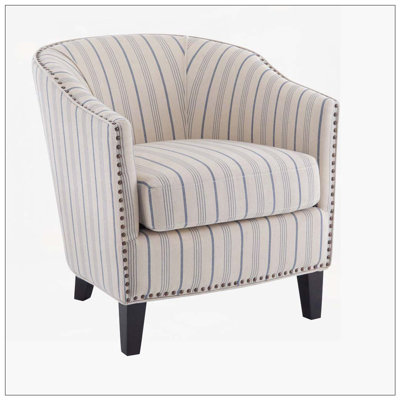 Fauteuil demi-tonneau rembourré à rayures