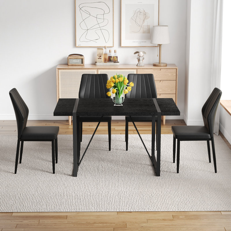 Ensemble de table de salle à manger 5 pièces avec table rectangulaire et pieds en métal, 5, Noir