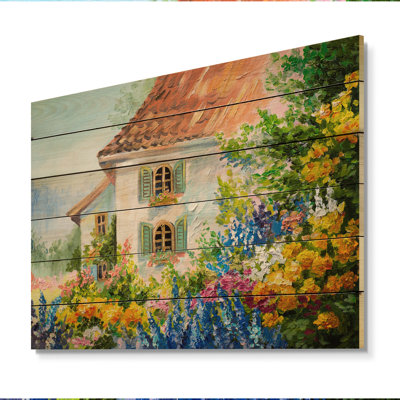 Fleurs colorées dans la maison méditerranéenne VI - peinture sur bois sans cadre