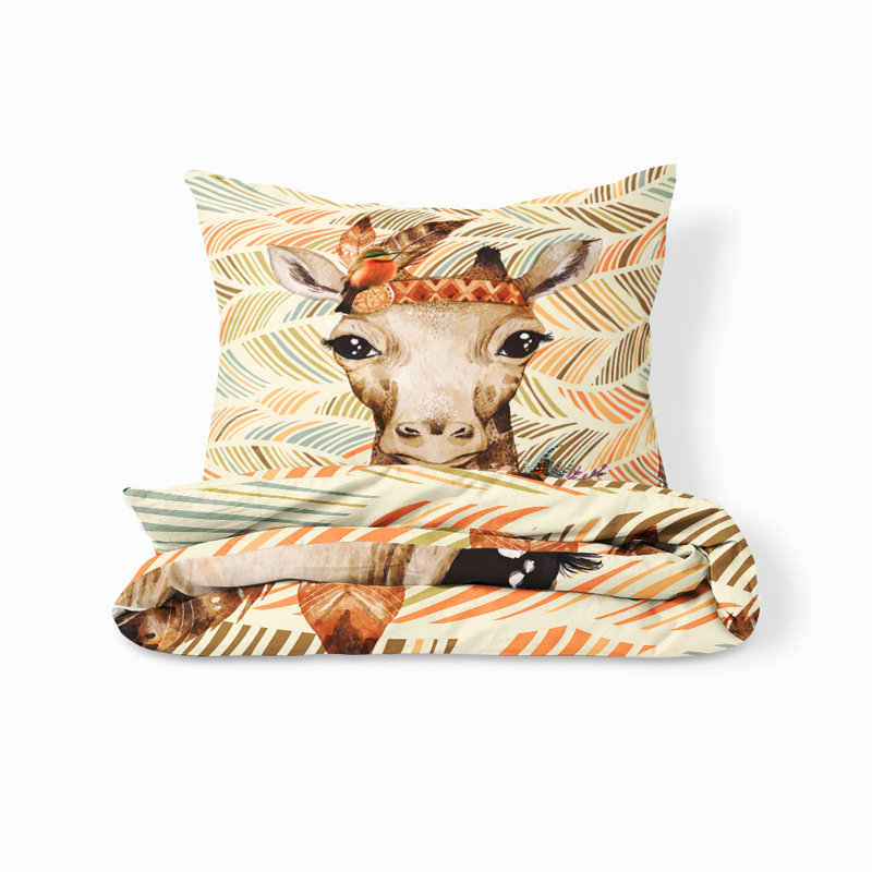  Ensemble de housse de couette Funky Giraffe, Housse de couette grand et 2 taies décoratives