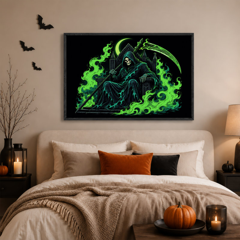 «Grim Reaper on Throne with Green Smoke and Halloween», art mural sur toile, H 24 po x l 36 po
