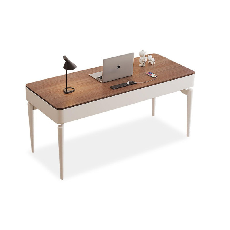 Bureau rectangulaire blanc massif en bois manufacturé avec 2 tiroirs, H 29,53 po x l 62,99 po x P 23,62 po