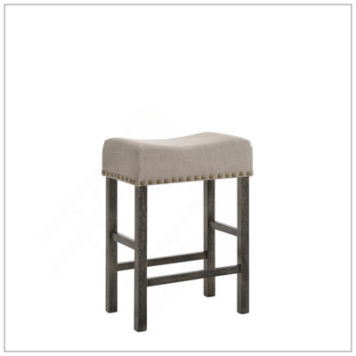 Tabouret à hauteur de comptoir Martha II en lin brun clair et gris vieilli (ensemble de 2)