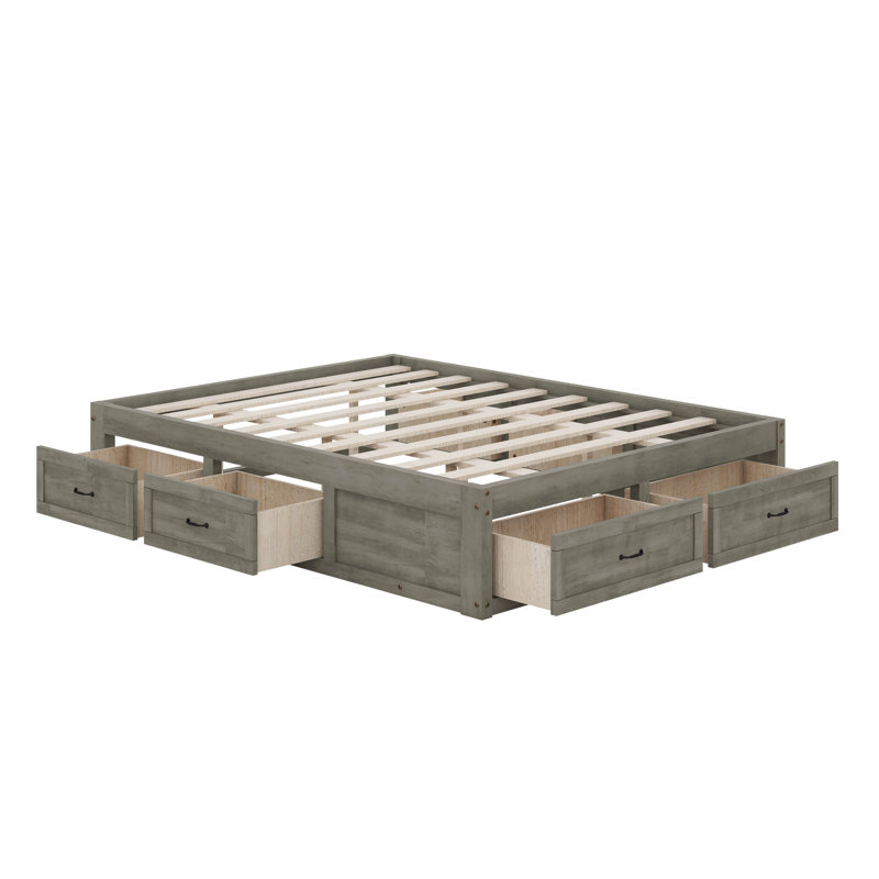 Lit plateforme avec 6 tiroirs, Gris antique, Grand lit