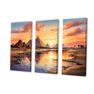 Egypt Pyramid Ancient Wonders I On Canvas 3 Pieces Print -  Union Rustic, 00F730FFB73E4C9B9532B333063EEAB9