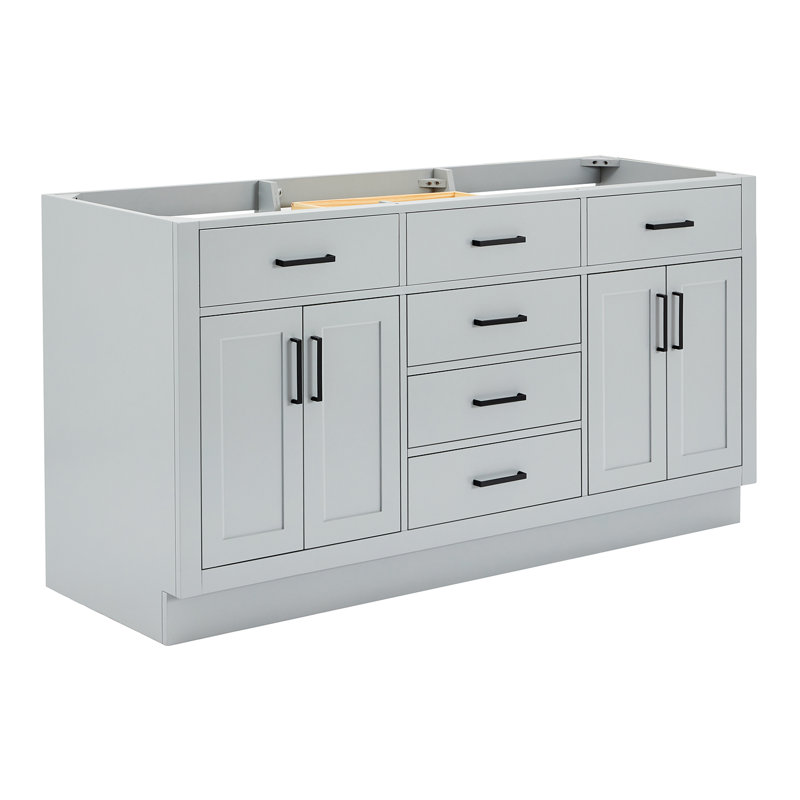 Hepburn 66'' Double Bathroom Vanity Base Only, Matte Black, Gray