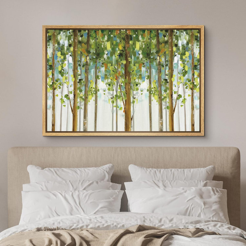 Forêt abstraite «Green Forest Trees Abstract Leaves» sur, Cadre flottant naturel, H 24 po x l 36 po