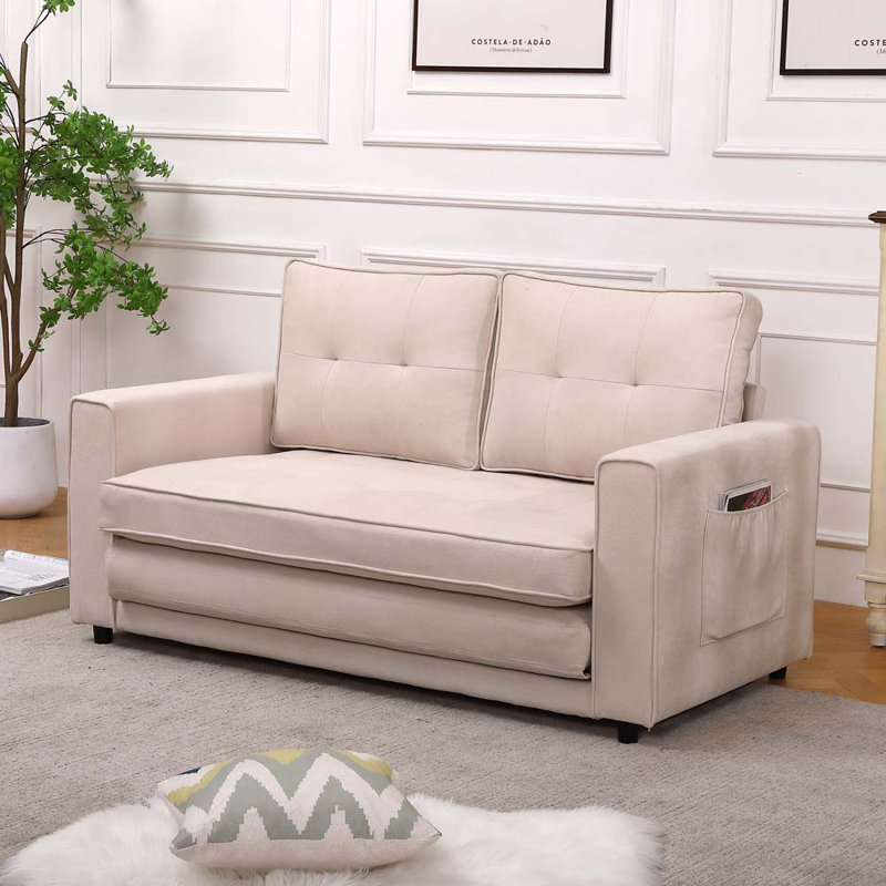 Canapé-lit convertible 3-en-1 avec futon et plancher convertible, Mélange de lin beige