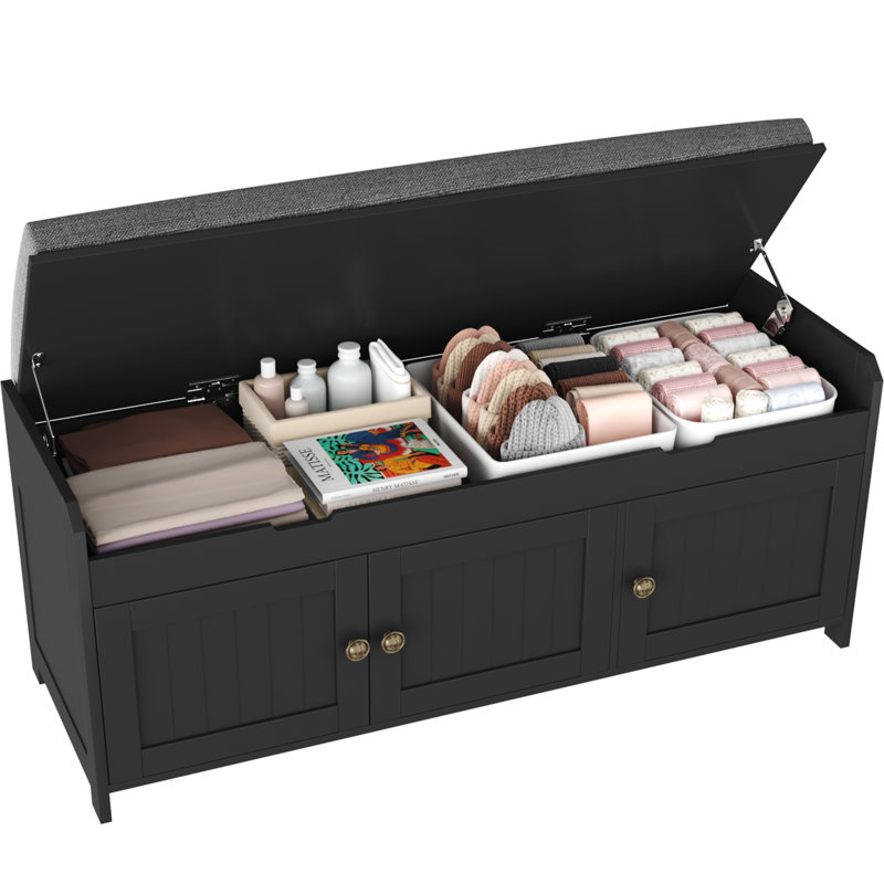  Abdiaziz 10 Pair Linen Blend Upholstered Shoe Storage Bench, Black