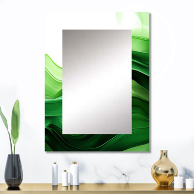 Vert et blanc Fractal Waves I - miroir mural décoratif Fractal, miroir moderne, impression d'art en métal