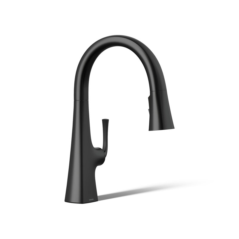 Robinet d'évier de cuisine rétractable avec douchette à trois fonctions Graze, Noir mat
