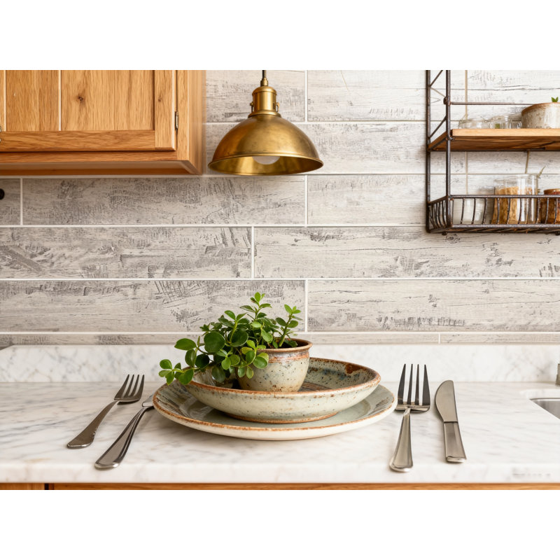 Carrelage mural de cuisine et de salle de bain style bord droit en bois 3 po x 16 po Nature, Bois de bouleau gris mat