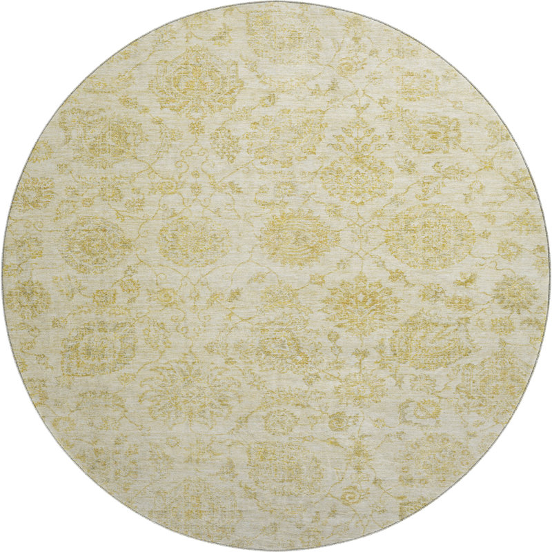 Premium Machine Washable Ashington AMF1833 Damask Rug, Round 8'
