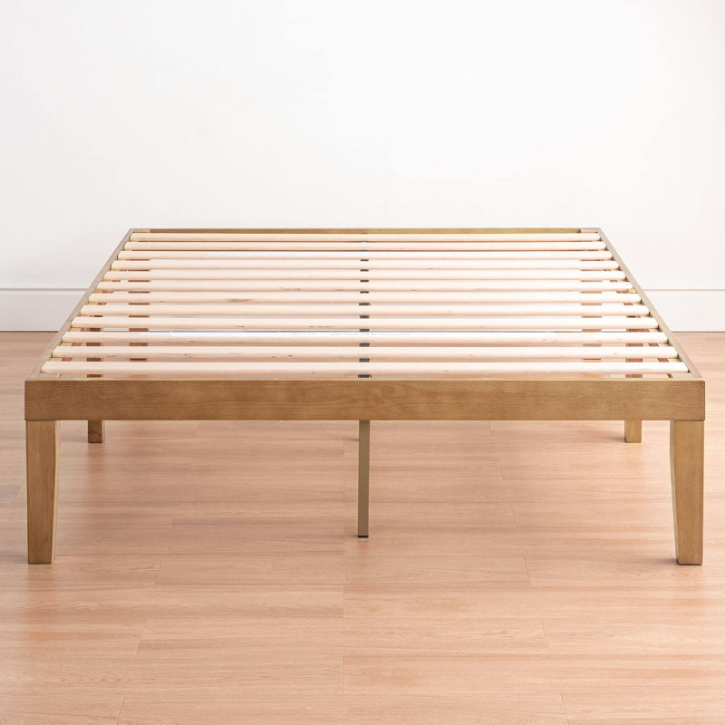 Solid Wood Platform Pine Bed With Wooden Slats No Box Spring Needed Easy Assembly 12 Inch, King, Natural Pine