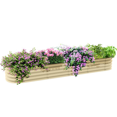 Cream Colored Galvanized Outdoor Garden Bed - 7.9' X 2' 1', For Herb & Veggie Planting Raised Kit 1' Metal Planter Flowers, Herbs Vegetables, Color