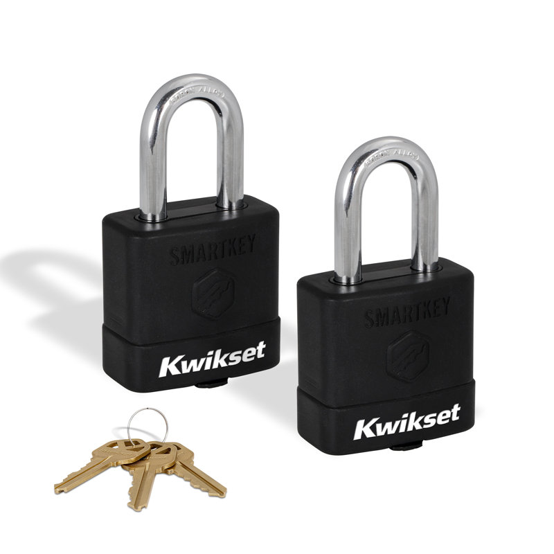 Cadenas Kwikset SmartKey à recodage automatique en acier laminé avec poignée en carbure de bore et protection contre les intempéries, corps de 5 cm, anse de 4 cm, lot de 2