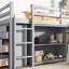 Lit mezzanine simple en bois d'hévéa avec bureau fonctionnel et armoires de rangement, espace optimisé gris-1329295225
