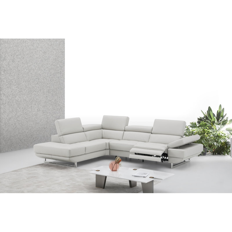 Britne Upholstered Power Reclining L-Shaped Sectional, Silver Gray, Left Hand Facing