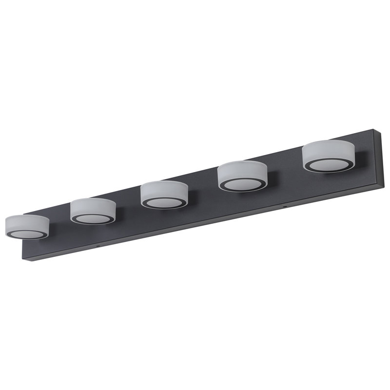 Éclairage à DEL à miroir noir - 5 luminaires de meuble-lavabo à intensité variable, H 4,3 po x l 37 po x P 5,1 po, Noir mat