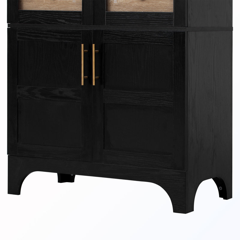 Grand garde-manger arqué avec tablettes réglables, tiroir caché et porte vitrée, Noir