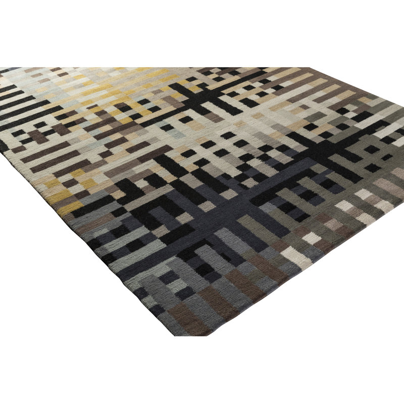 Hand Knotted Wool Geometric Area Rug, Rectangle 2' x 3'