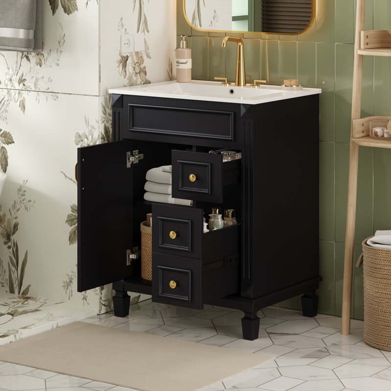 Meuble-lavabo 24 po avec lavabo en céramique, Noir