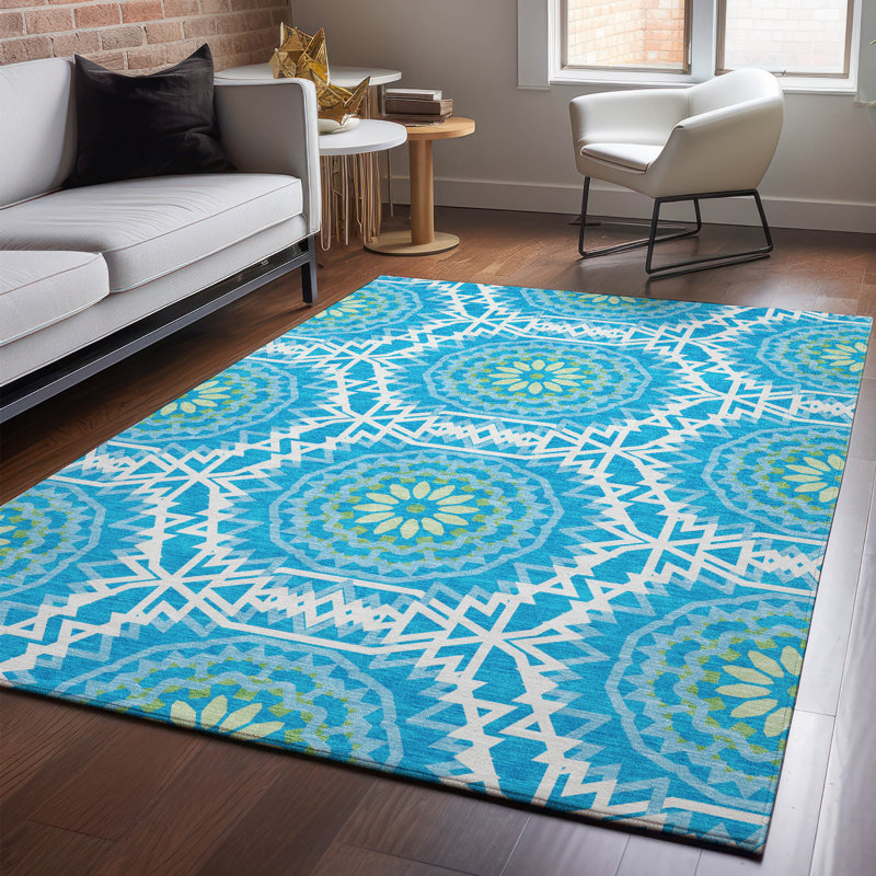 Tapis bleu Cerrito lavable à la machine de qualité supérieure, Rectangle 9 pi x 12 pi