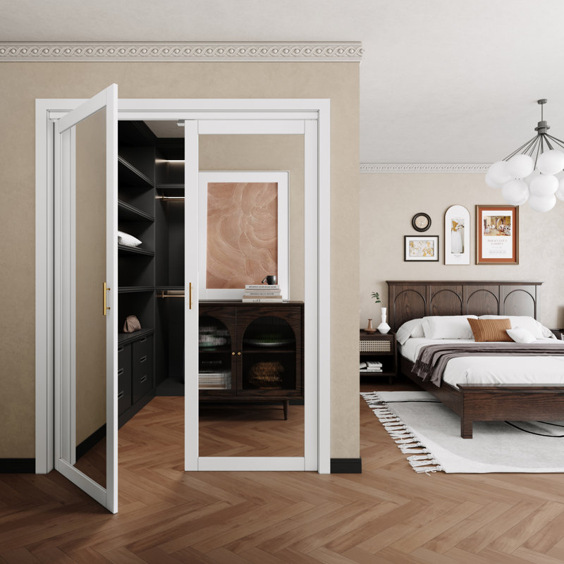 1 porte pivotante à miroir française avec quincaillerie (poignées incluses), 60 po x 80 po