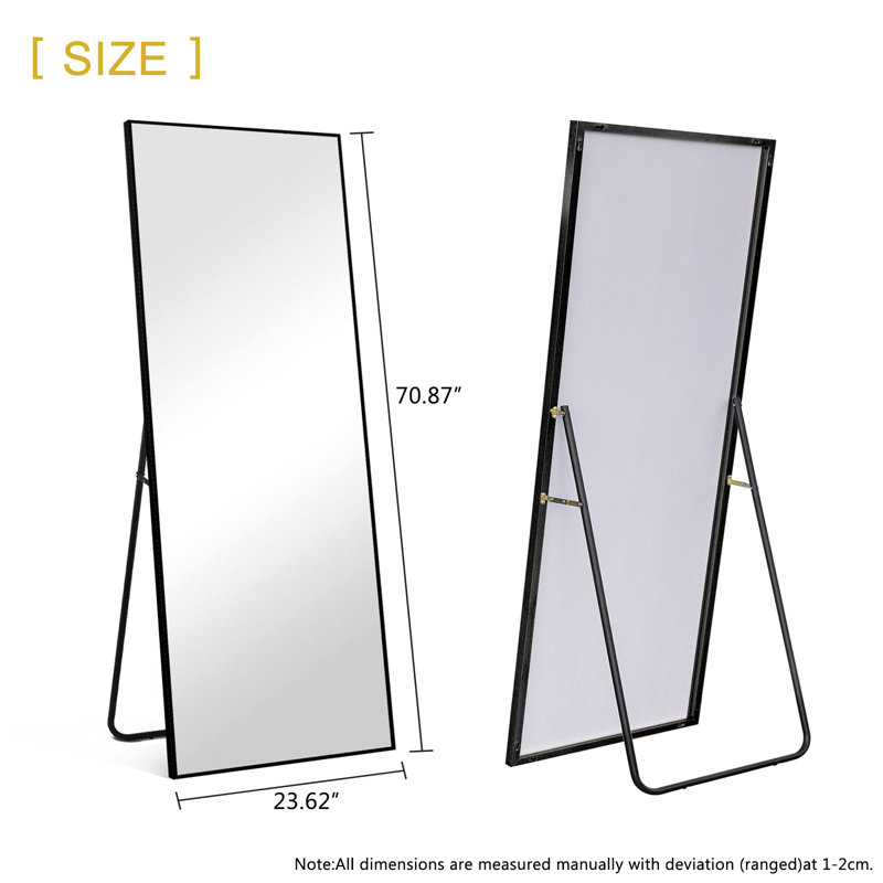 Miroir de plancher rectangulaire pleine longueur, Noir, H 70,87 po x l 23,62 po x P 1 po