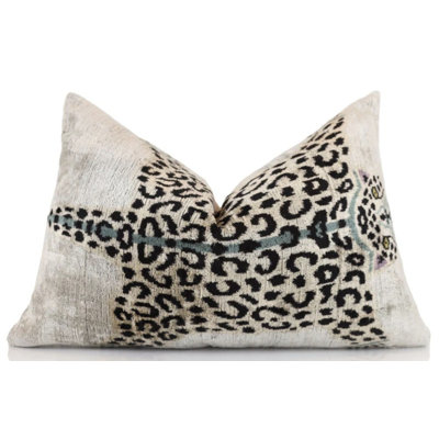 Luxury Leopard Print Silk Velvet Throw Pillow 16X24 – Handmade Animal Motif Lumbar Cushion