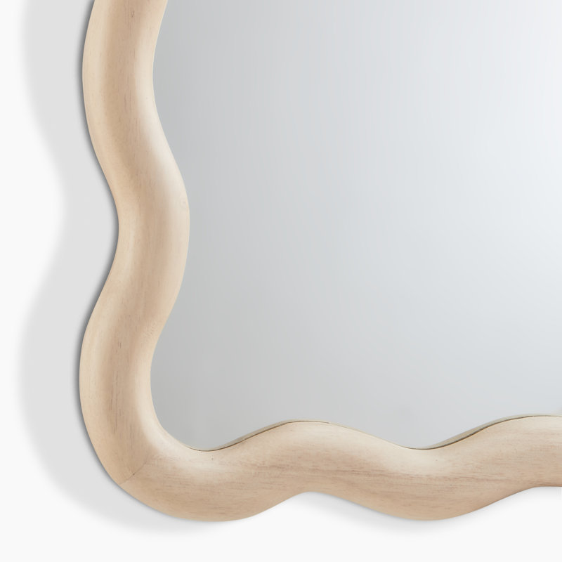 Damma Solid Wood Wavy Circular Hallway Wall Mirror - Modern Elegant Design, 150cm H x 50cm W