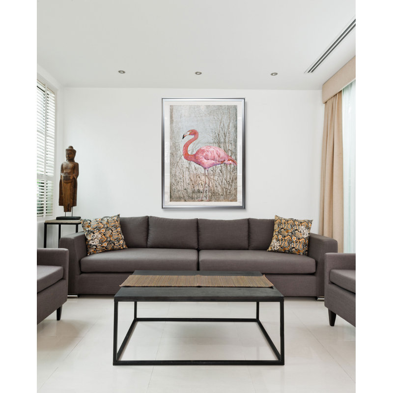 « american flamant rose ii », reproduction, H 45 po x l 30 po x P 1,5 po, Cadre argenté
