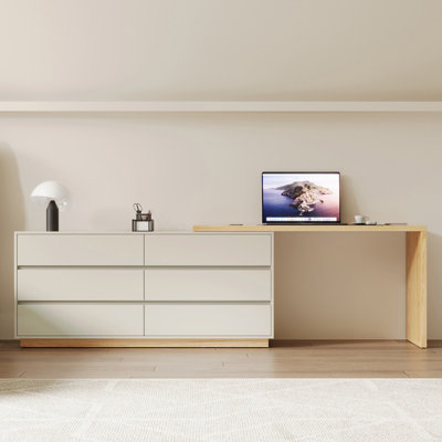 L-Shaped Desk with 6 Drawer Chest, Extending Computer Desk in Light Grey and Oak Effect Fast Dispatch From UK Warehouse – Dispatched Within 2 Days