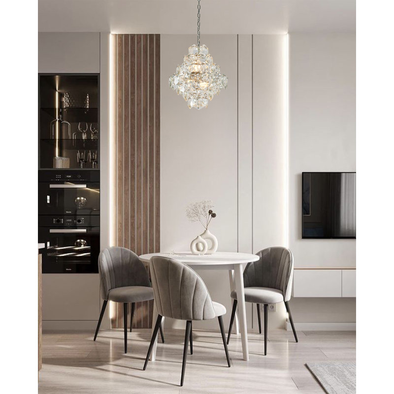 Lustre 8 lumières en acier inoxydable chromé avec détails en cristal transparent, Chrome