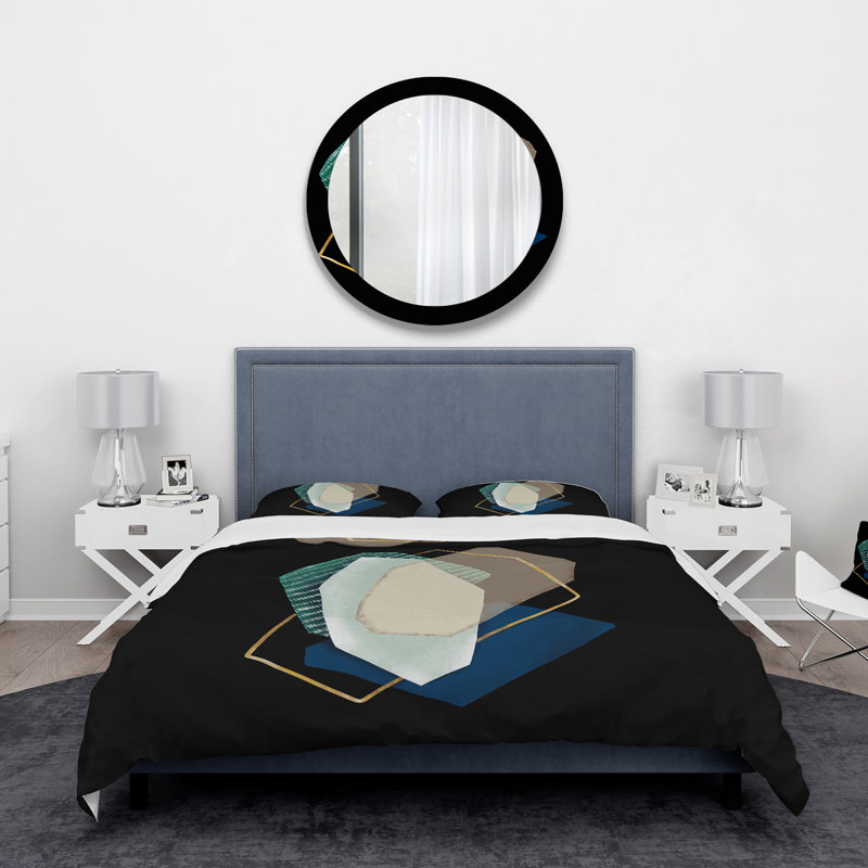 Ensemble de housse de couette moderne en polyester microfibre bleu et brun I, Housse de couette pour très grand lit et 2 très